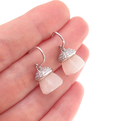Esprit 925 Sterling Silver Vintage Real Rose Quartz & C Z Dangle Earrings