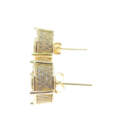 925 Sterling Silver Gold Plated Round-Cut C Z Sparkle Stud Earrings