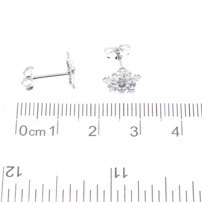 925 Sterling Silver Round-Cut C Z Snowflake Stud Earrings