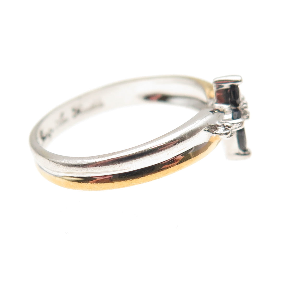 BGE Bradford 925 Sterling 2-Tone Real Diamond Accent & Sapphire Ring Size 8.25