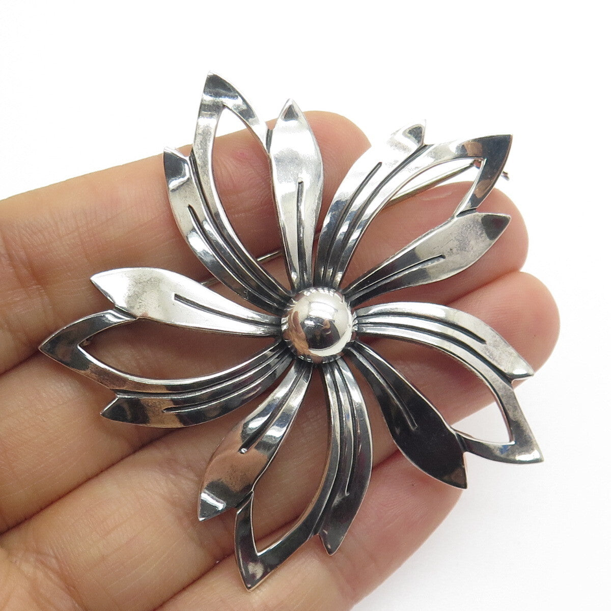 N.E. FROM 925S Sterling Silver Vintage Denmark Flower Oxidized Pin Brooch