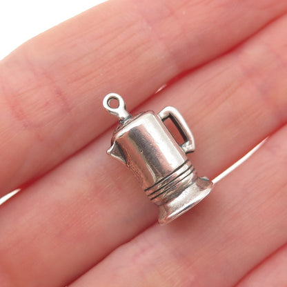 Shube 925 Sterling Silver Vintage Coffeepot 3D Mini Charm Pendant