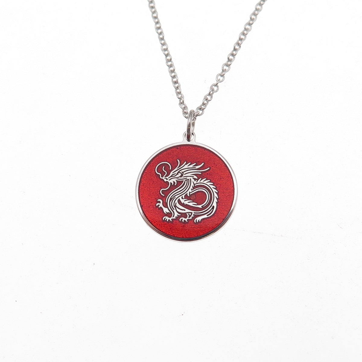 Tokemoti 925 Sterling Silver Red Enamel Chinese Dragon Cable Chain Necklace 18"
