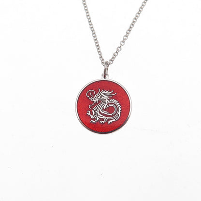 Tokemoti 925 Sterling Silver Red Enamel Chinese Dragon Cable Chain Necklace 18"