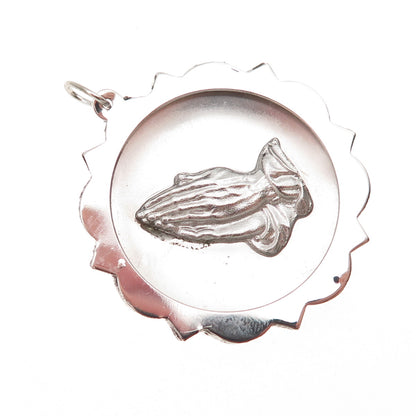 925 Sterling Silver Vintage Prayer Hands Religious Charm Pendant