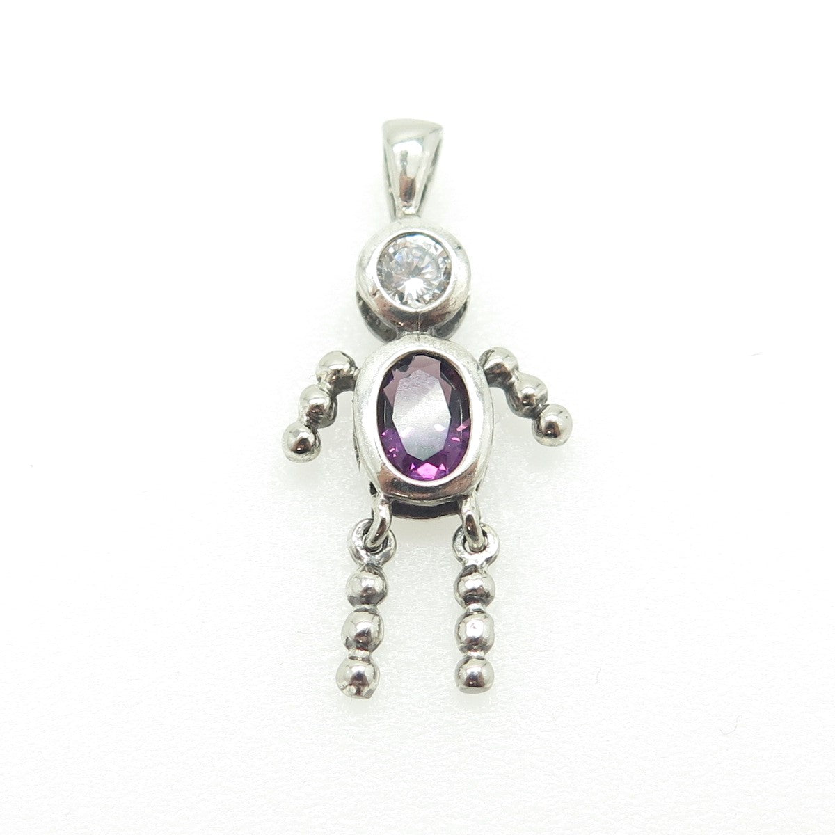 925 Sterling Silver Vintage Real Amethyst & C Z February Birthstone Boy Pendant