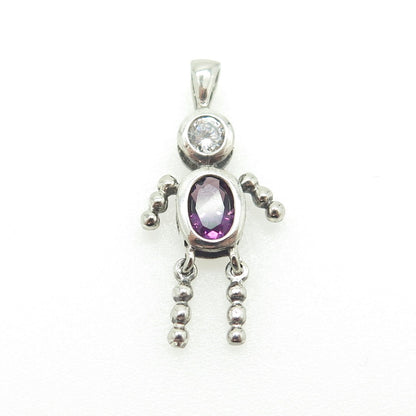 925 Sterling Silver Vintage Real Amethyst & C Z February Birthstone Boy Pendant