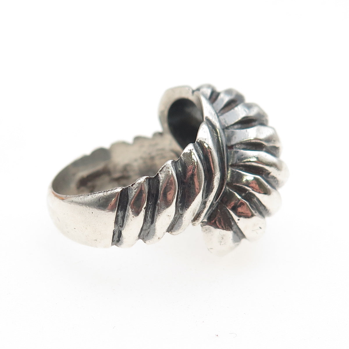 925 Sterling Silver Vintage Modernist Cocoon Oxidized Ring Size 7.75
