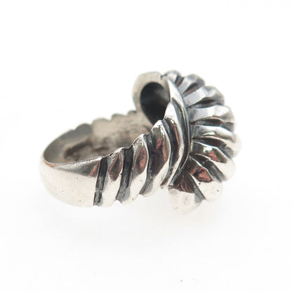 925 Sterling Silver Vintage Modernist Cocoon Oxidized Ring Size 7.75