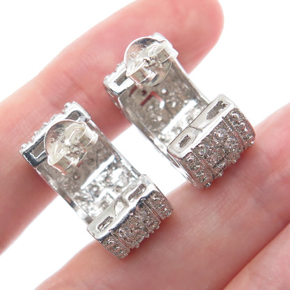 925 Sterling Silver Round-Cut C Z Hoop Earrings
