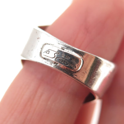 925 Sterling Silver Vintage Italy Modernist Oxidized Ring Size 7