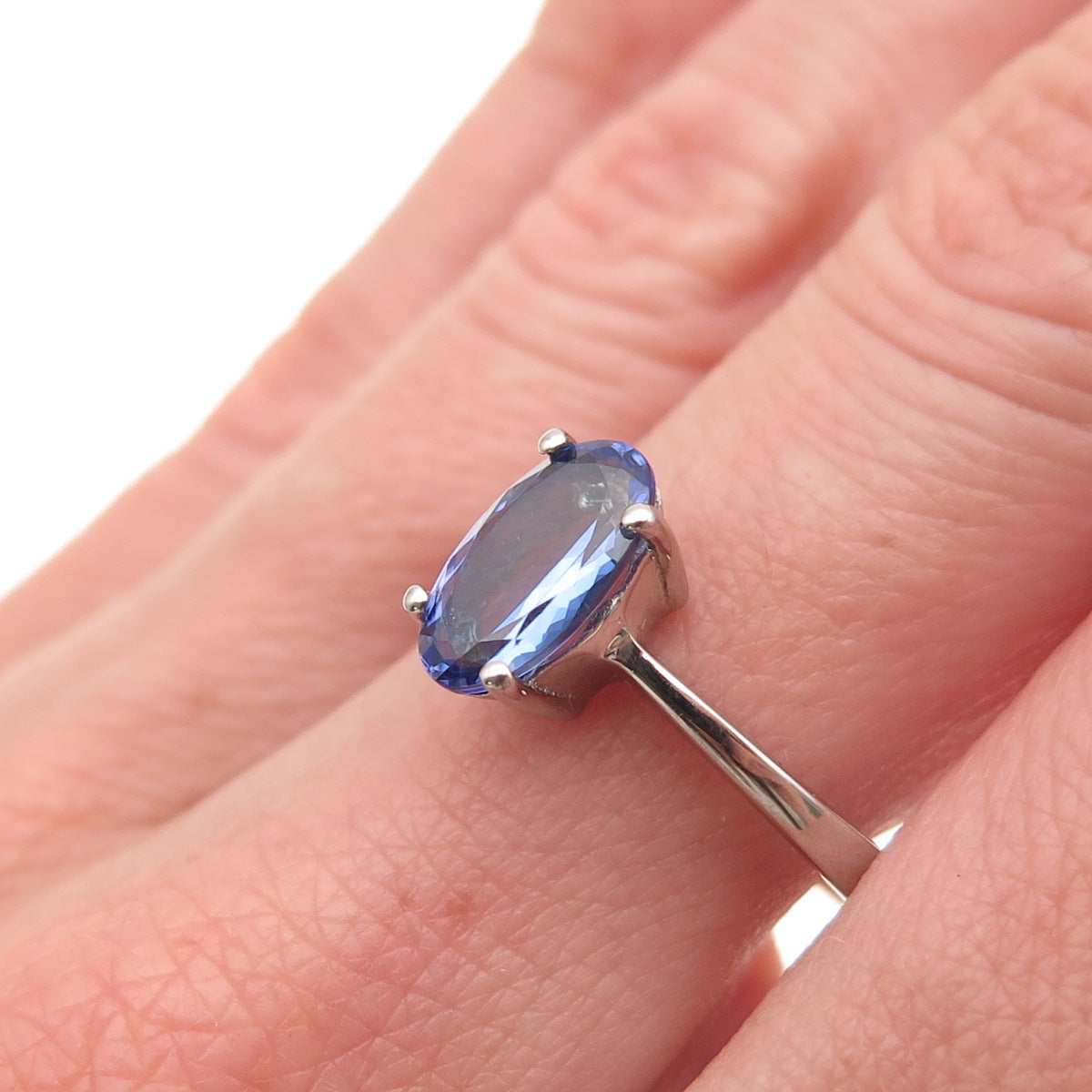 D'Joy 925 Sterling Silver Real Oval-Cut Tanzanite Ring Size 8