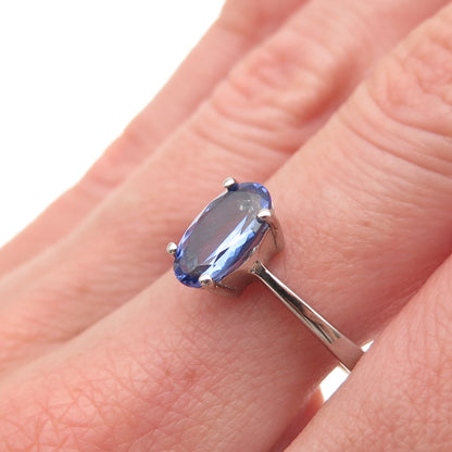D'Joy 925 Sterling Silver Real Oval-Cut Tanzanite Ring Size 8