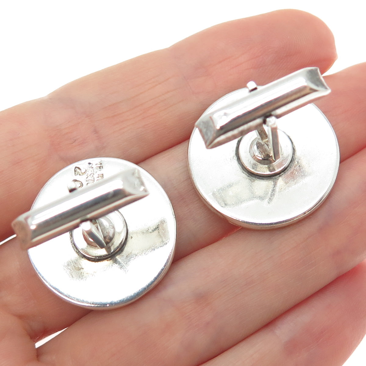 925 Sterling Silver 3-Tone Vintage Mexico Modernist Cufflinks #200