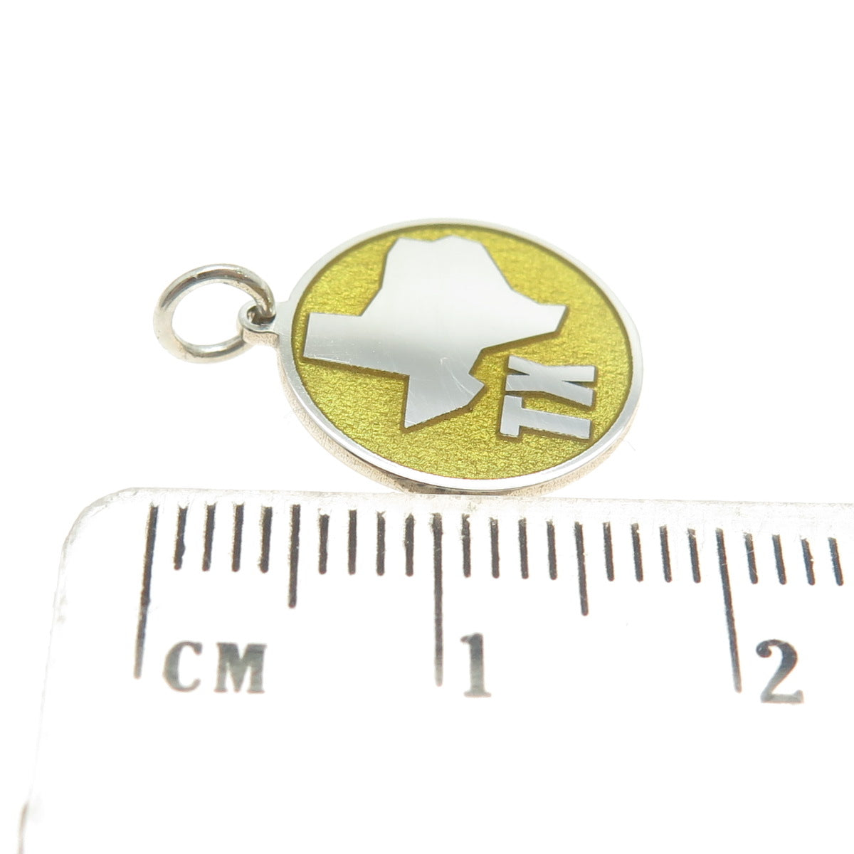 925 Sterling Silver Yellow Enamel Texas State Map Minimalist Charm Pendant