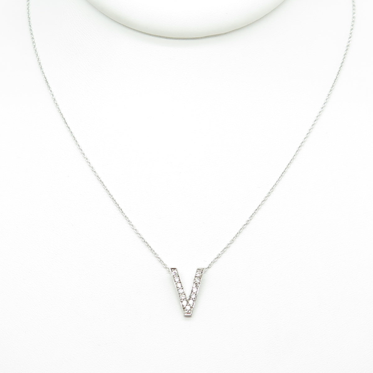 925 Sterling Silver C Z Letter "V" Initial Rolo Chain Necklace 16-18"