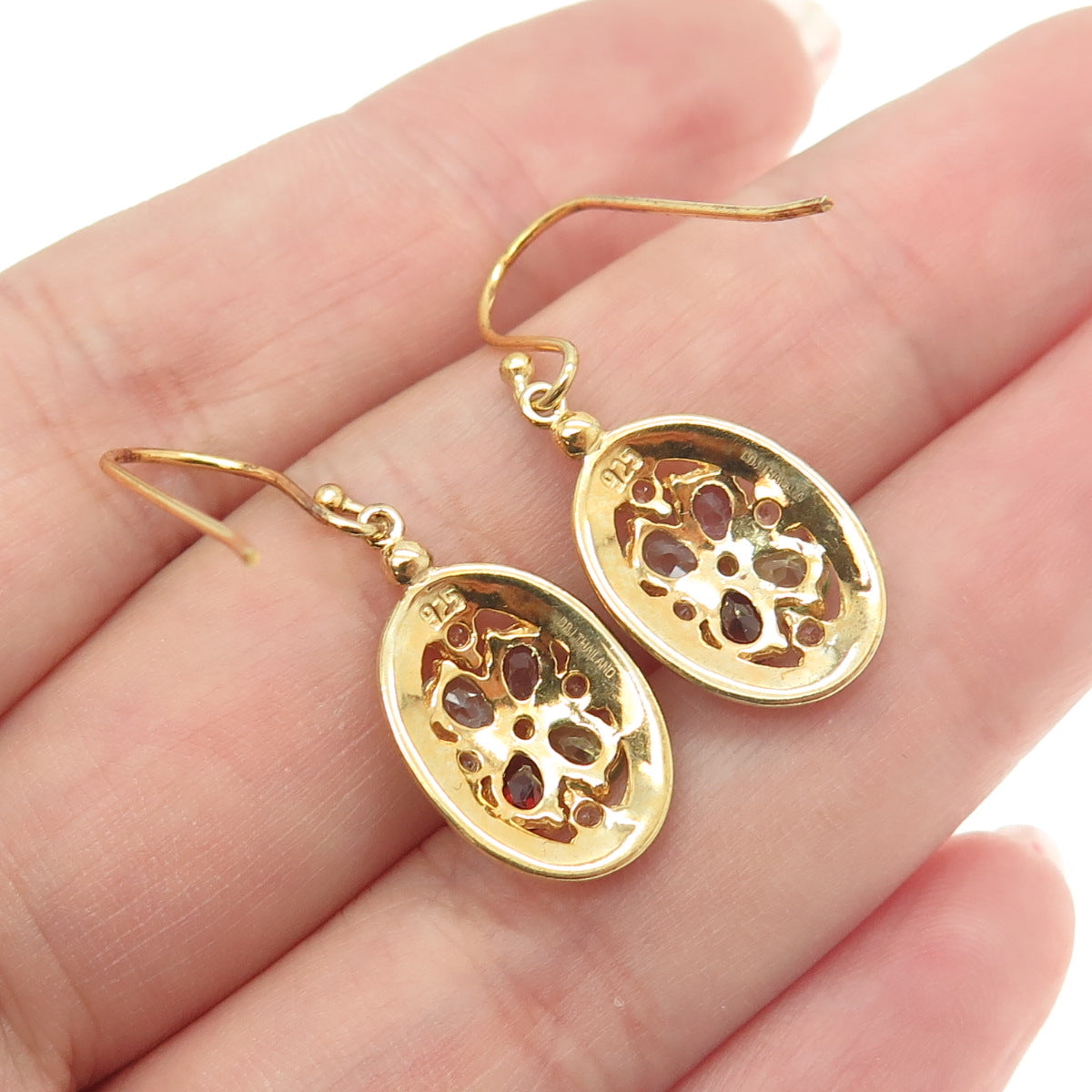 925 Sterling Silver Gold Plated Real Blue Topaz Garnet Peridot Amethyst Earrings