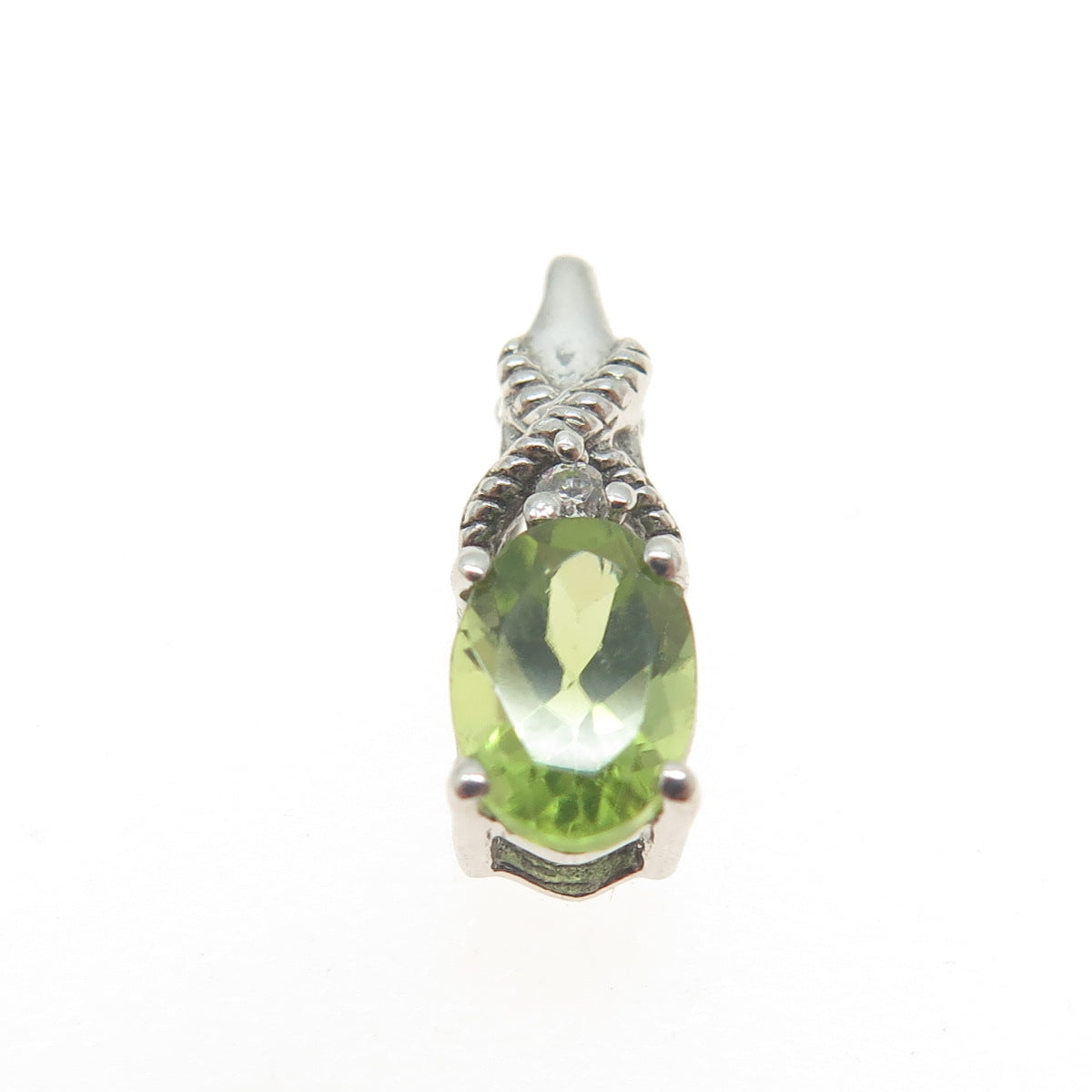 925 Sterling Silver Real Peridot & C Z Minimalist Slide Pendant