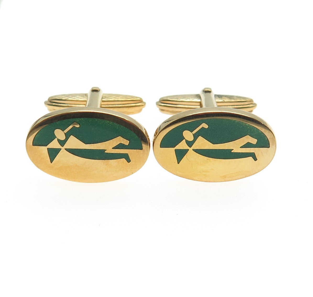 DUNHILL 925 Sterling Silver Gold Plated Vintage Enamel Golf Player Cufflinks