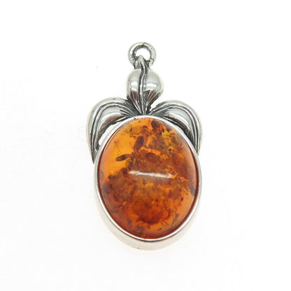 925 Sterling Silver Vintage Real Amber Fleur de Lis Pendant