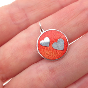 925 Sterling Silver Red Enamel Couple Hearts Charm Pendant