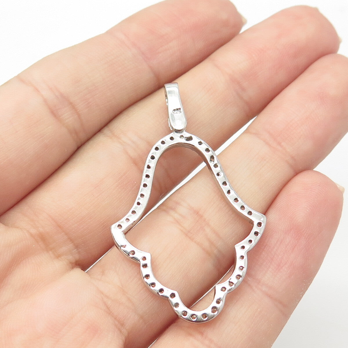 925 Sterling Silver C Z Hamsa Amulet Pendant