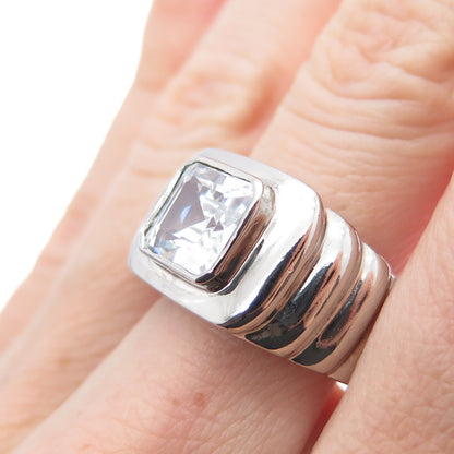 925 Sterling Silver Vintage Asscher-Cut C Z Modernist Ring Size 8.5