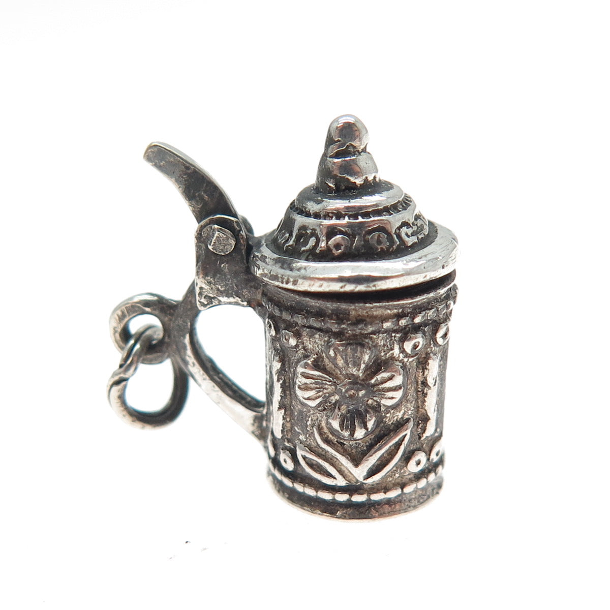 835 Silver Vintage Beer Stein Oxidized Minimalist Locket 3D Charm Pendant