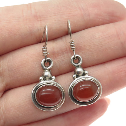 925 Sterling Silver Vintage Real Carnelian Oxidized Dangle Earrings