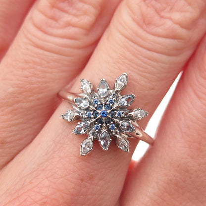Pandora 925 Sterling Silver Multi-Blue C Z Snowflake Ring Size 7