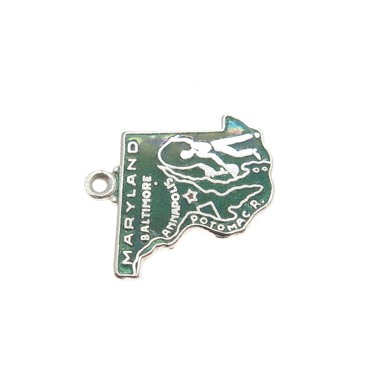 ART'S ELEGANCE 925 Sterling Silver Vintage Enamel Maryland Charm Pendant