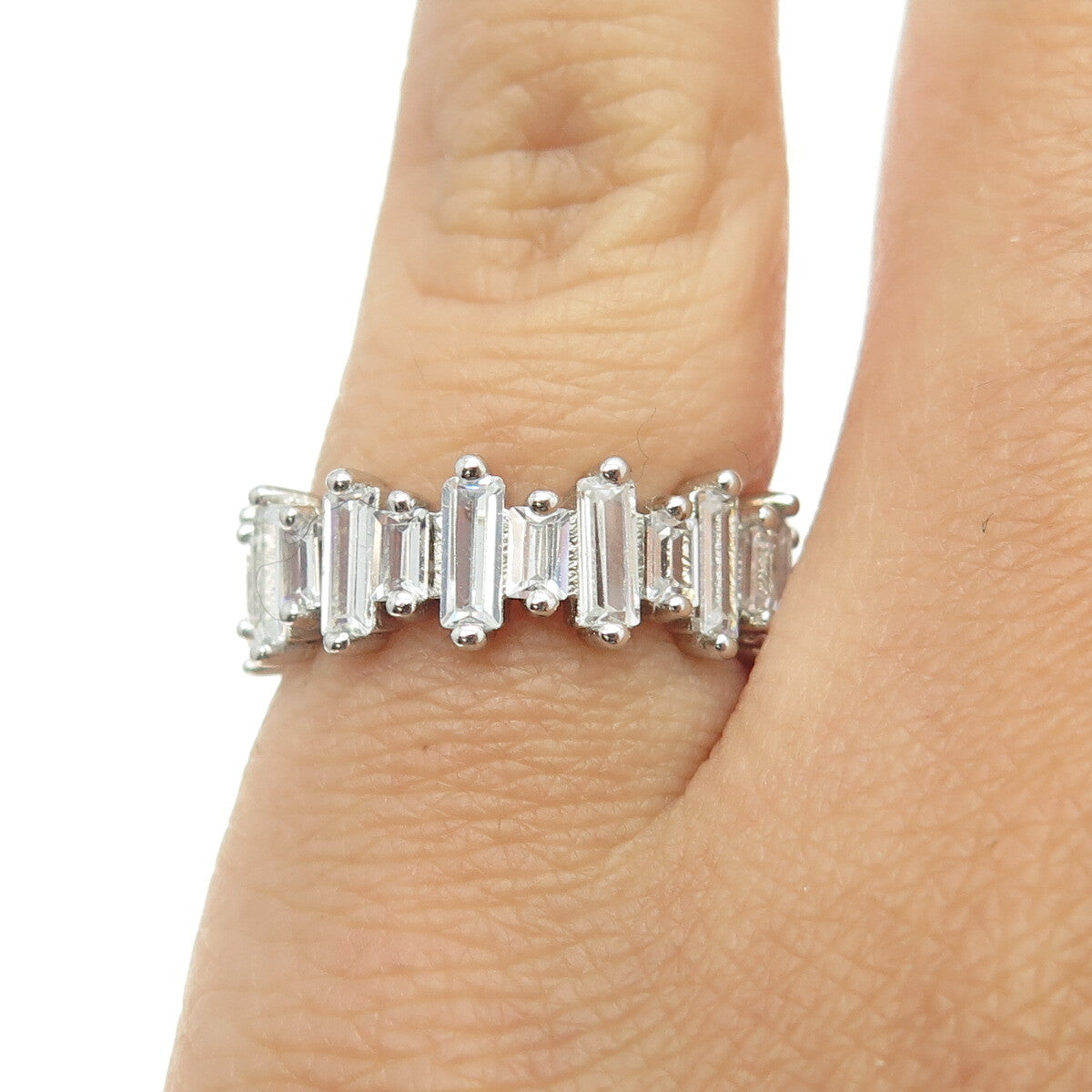 925 Sterling Silver C Z All Around Eternity Band Ring Size 5
