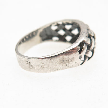 925 Sterling Silver Vintage Woven Oxidized Ring Size 8