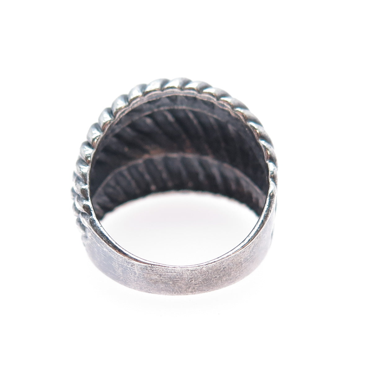 925 Sterling Silver Vintage Modernist Twisted 3-Row Dome Oxidized Ring Size 8.25