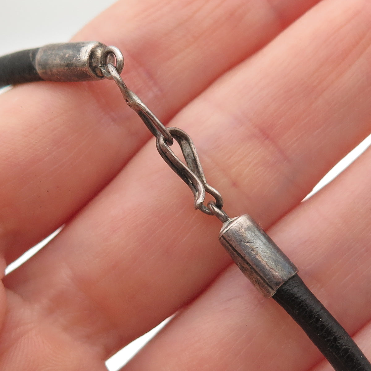 Old Pawn 925 Sterling Silver Vintage Slide Pendant Leather Strip Necklace 20"