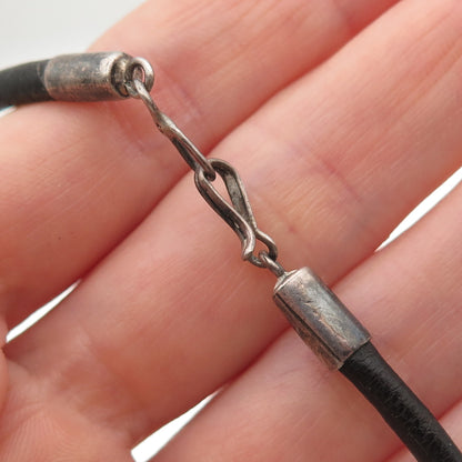 Old Pawn 925 Sterling Silver Vintage Slide Pendant Leather Strip Necklace 20"