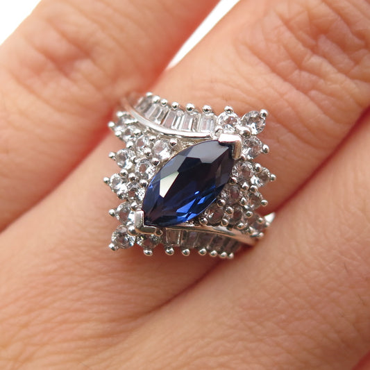 JH YOUNG 925 Sterling Silver Lab-Created Sapphire & White Topaz Ring Size 5.5