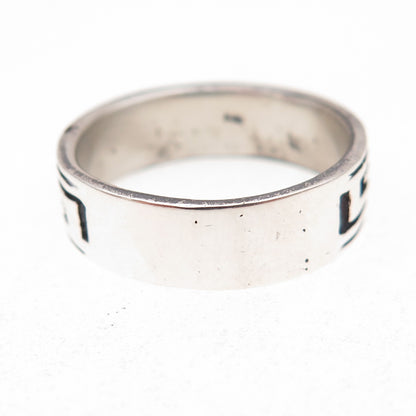 925 Sterling Silver Vintage Greek Maze Oxidized Band Ring Size 8.25