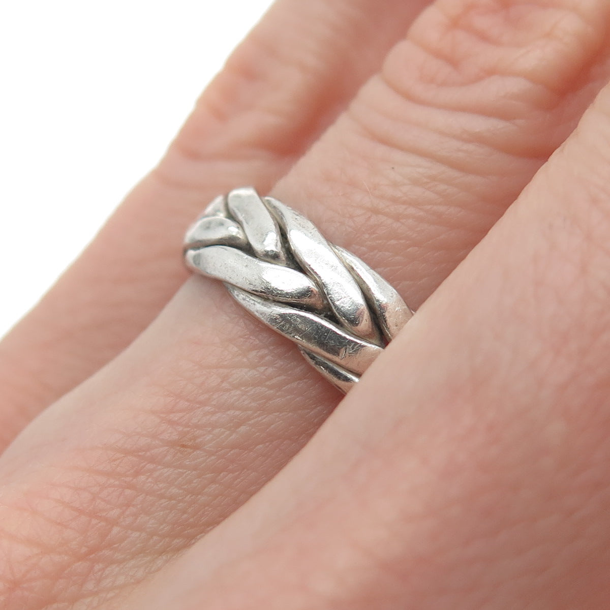925 Sterling Silver Vintage Wicker Band Ring Size 6