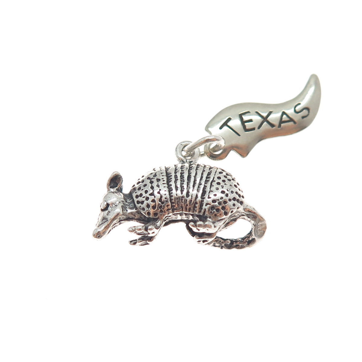 925 Sterling Silver Vintage Armadillo Texas Oxidized Minimalist Charm Pendant