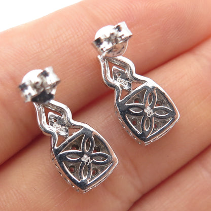 925 Sterling Silver Round-Cut C Z Cushion Drop Earrings