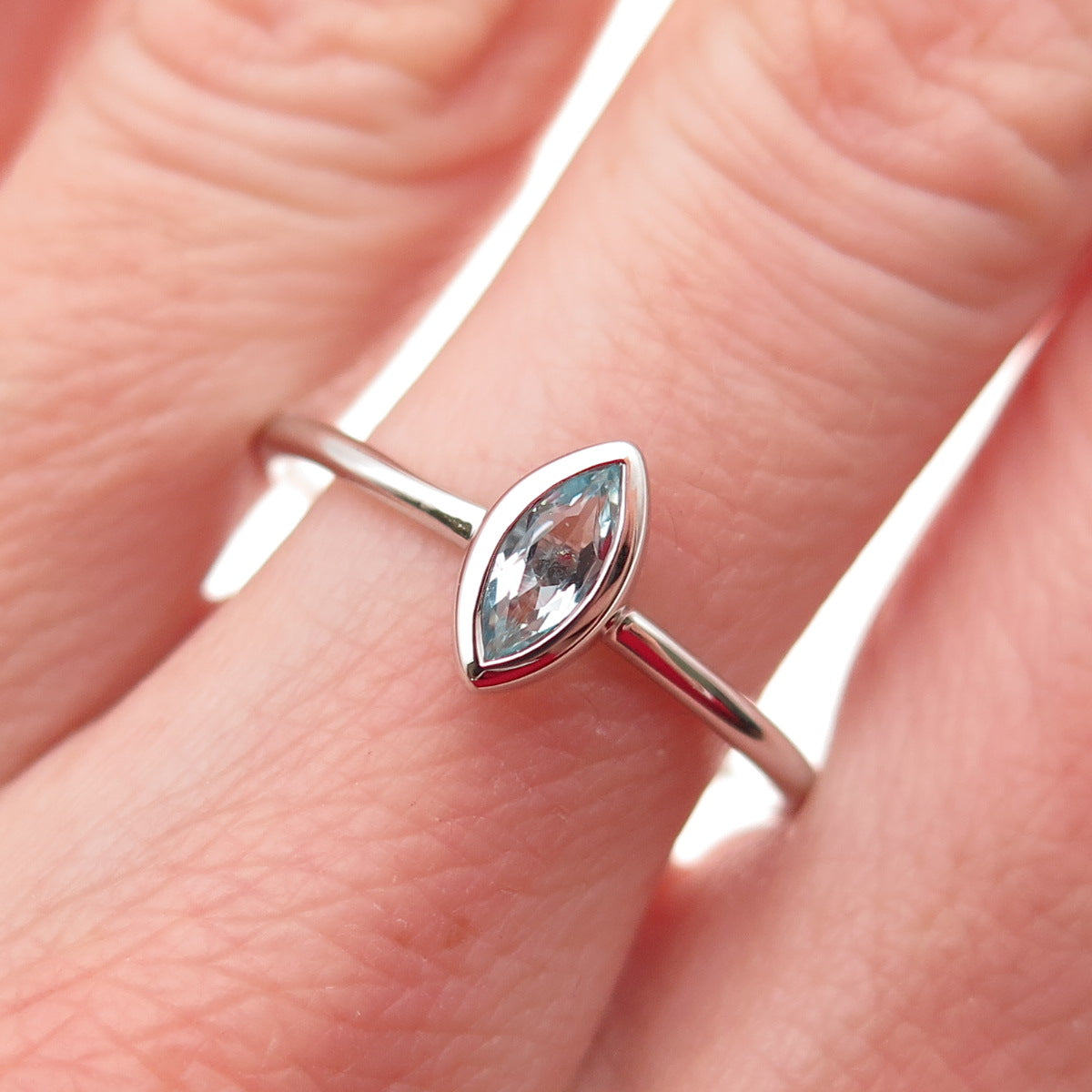 925 Sterling Silver Real Marquise-Cut Blue Topaz Ring Size 10.25