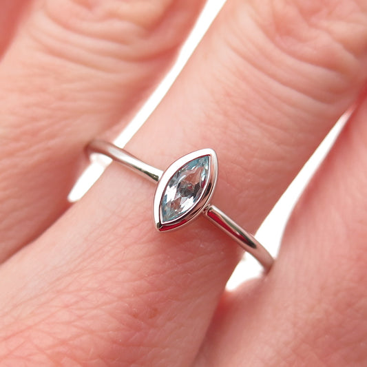925 Sterling Silver Real Marquise-Cut Blue Topaz Ring Size 10.25