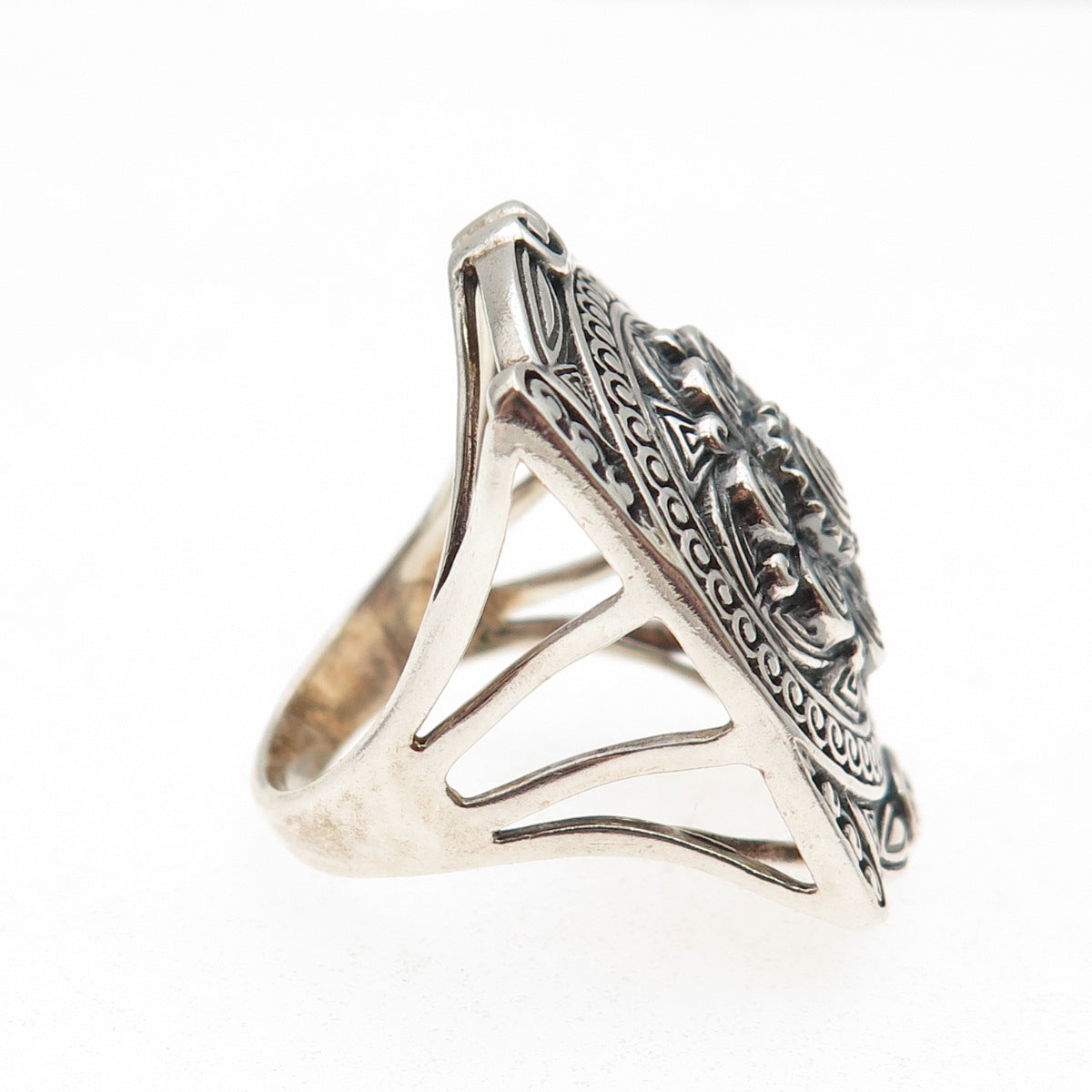 925 Sterling Silver Vintage Swirl Beaded Oxidized Ring Size 8