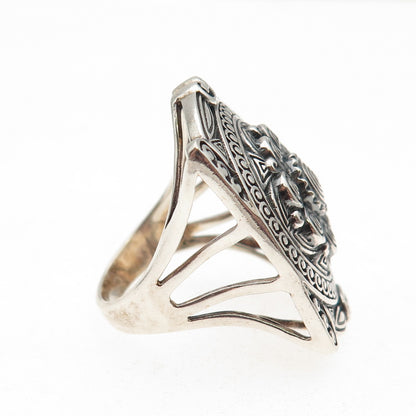 925 Sterling Silver Vintage Swirl Beaded Oxidized Ring Size 8