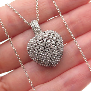 925 Sterling Silver Real Black & White Diamond Heart Cable Chain Necklace 18"