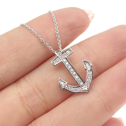 925 Sterling Silver Round-Cut C Z Anchor Cable Chain Necklace 17-19"