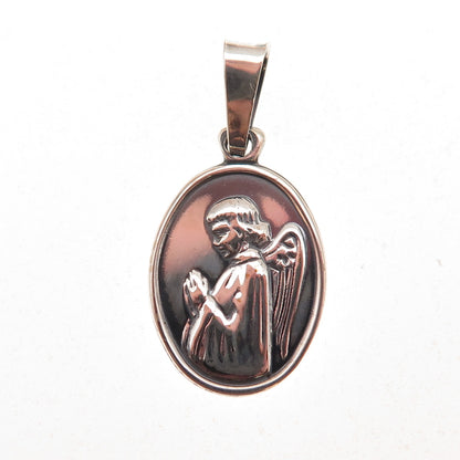 925 Sterling Silver Vintage Italy Praying Angel Oxidized Charm Pendant