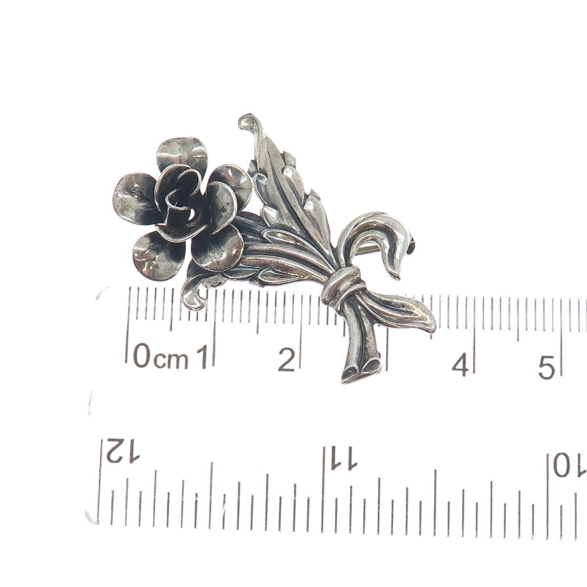JEWELART 925 Sterling Silver Antique Art Deco Flower Leaf Pin Brooch