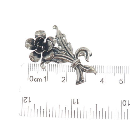 JEWELART 925 Sterling Silver Antique Art Deco Flower Leaf Pin Brooch